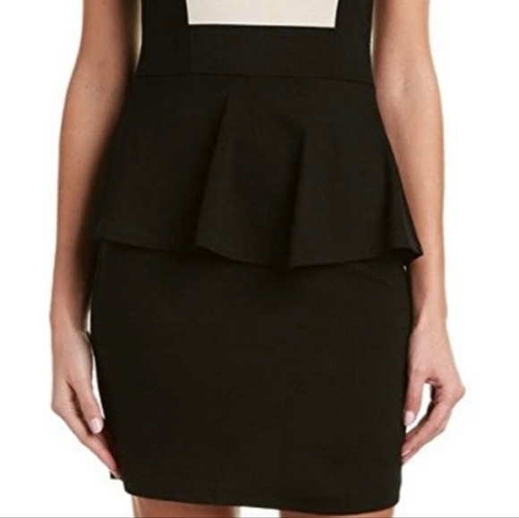 Kensie Dressy Black Beige Sleeveless Back Zip Peplum Stretch Mini Dress Size XXL - Picture 11 of 12